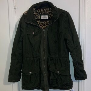Ashley By 26 International Green Utility Jacket with Leopard Lining